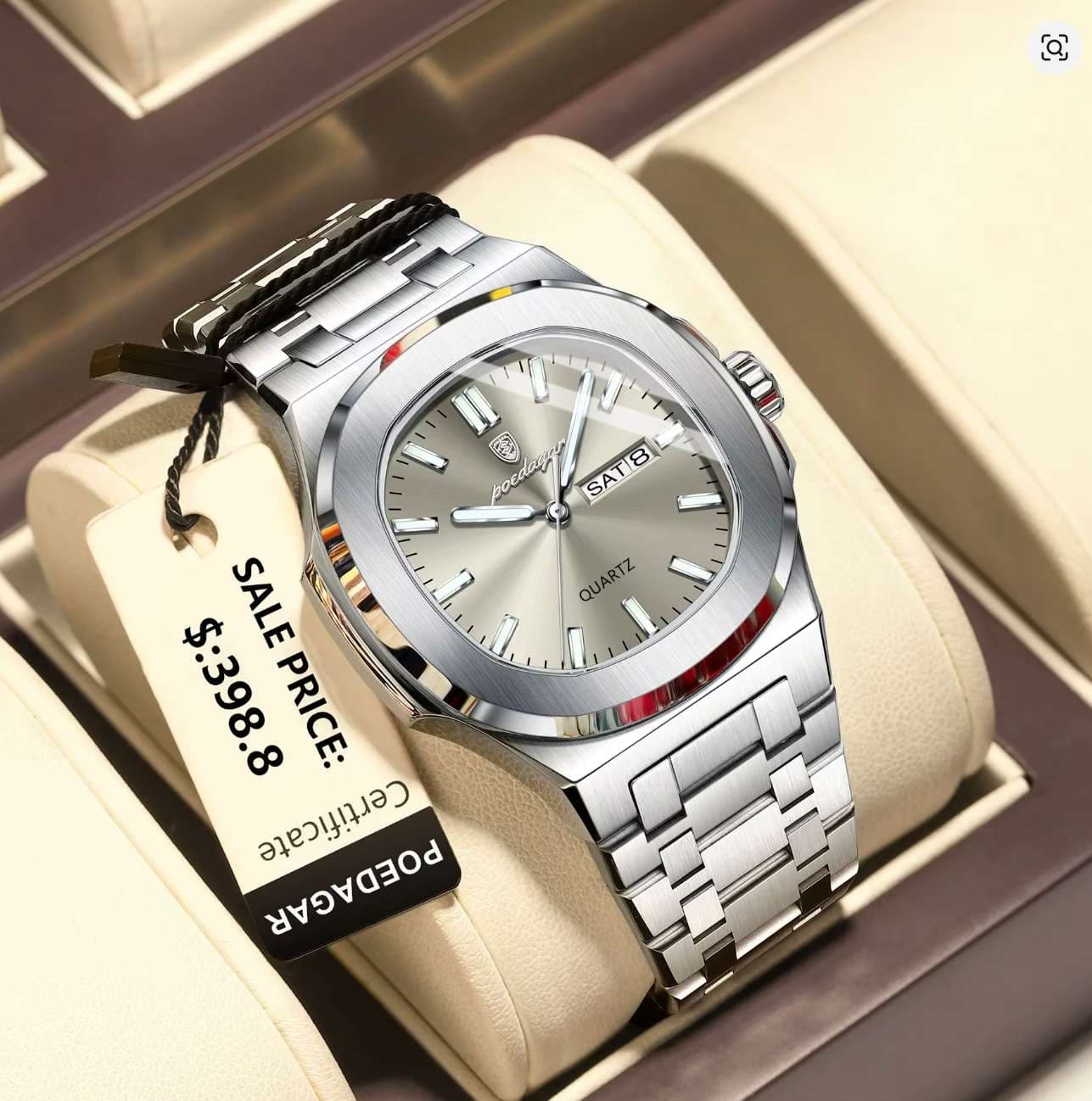 Men's Luxury Octagon Watch – Square Nautilus-Style Stainless Steel Quartz, Day-Date Display, Waterproof, 10 Colors