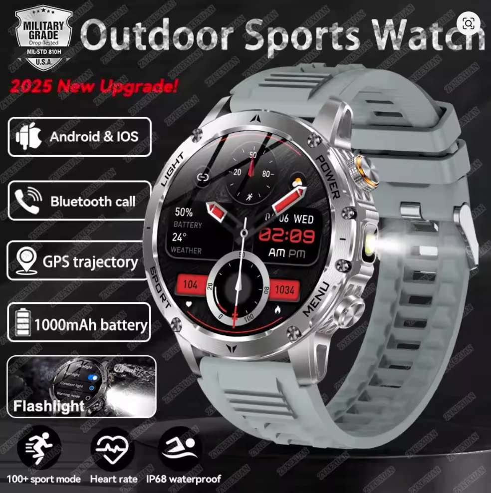 Men's Military Outdoor Sports Smartwatch — Rugged T-Rex Build, GPS Navigation, 10ATM Waterproof, ECG Heart Rate, Blood Oxygen, NFC & 1100mAh Battery | 3 Band Styles